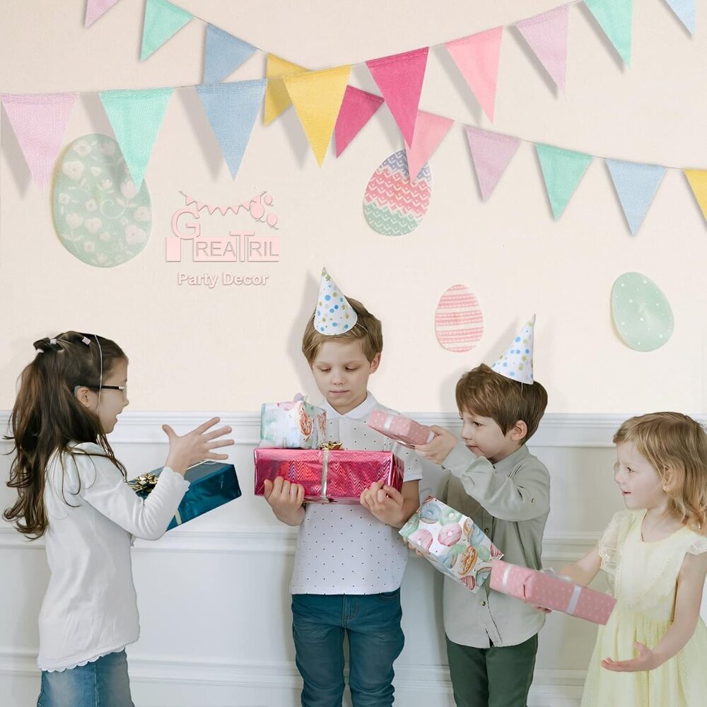 Pennant Banner Flags Pastel - Colorful Triangle Banners for Birthdays Easter Cla - Picture 6 of 9